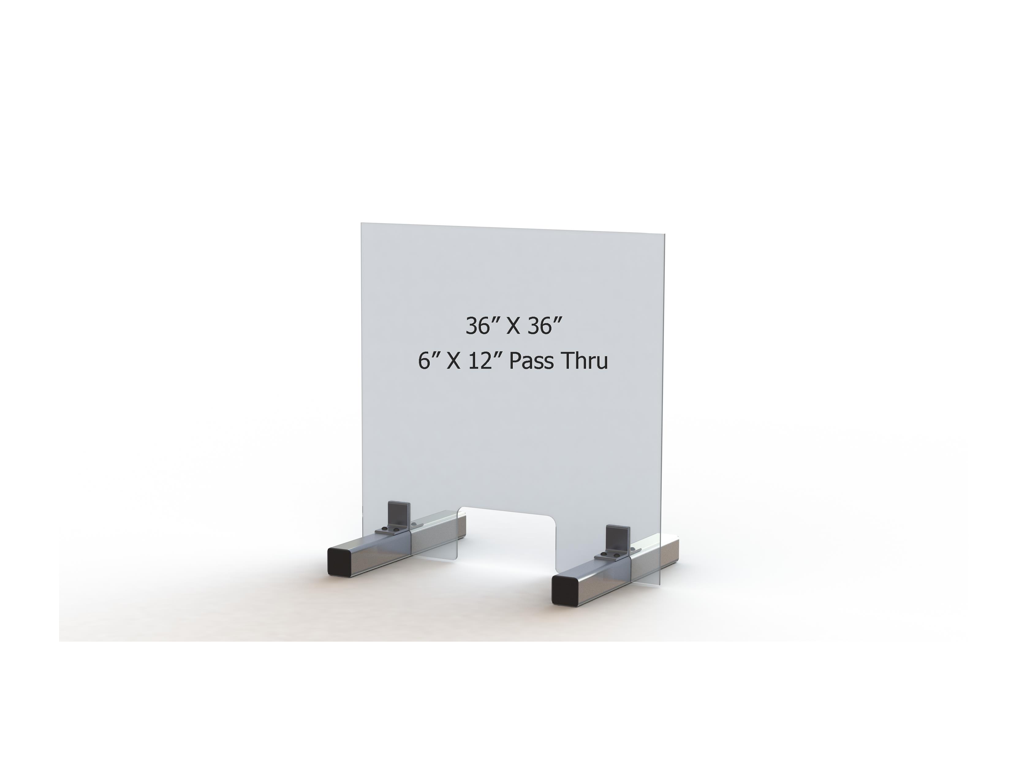 Sneeze Guard 36 W X 36 inch H Plexiglass 6 x 12 Pass Thru Thru with Deluxe Aluminum Legs Sneeze Shield Plexiglass - Acryli