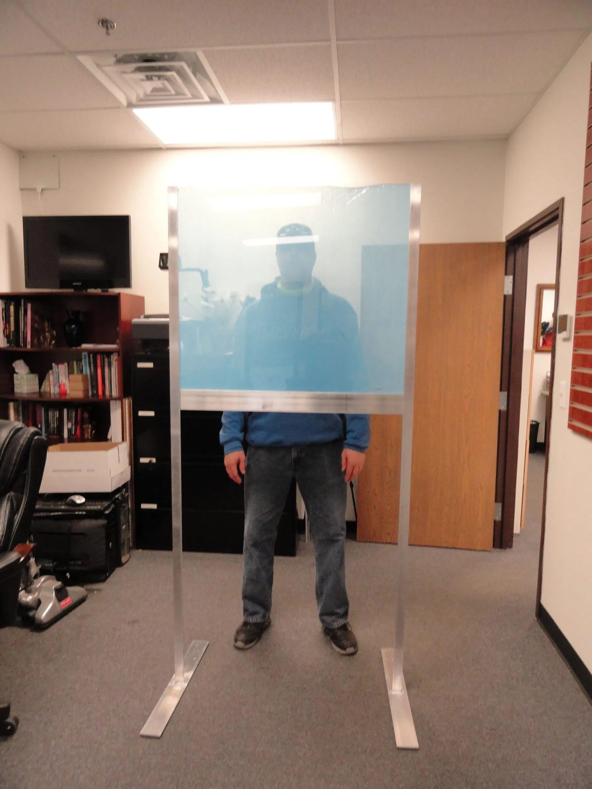 Floor Standing Clear Plexglass Room Divider Shield with Metal Supports 77 H x 30 W